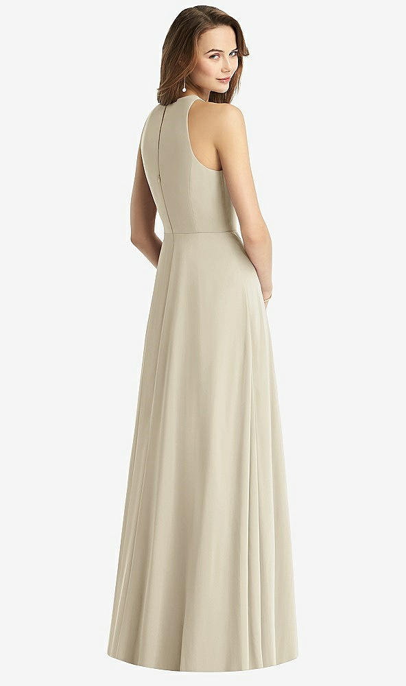 Back View - Champagne Sleeveless Halter Chiffon Maxi Dress