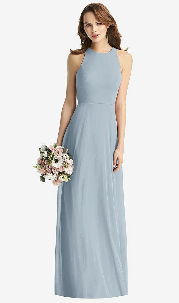 Front View - Mist Sleeveless Halter Chiffon Maxi Dress