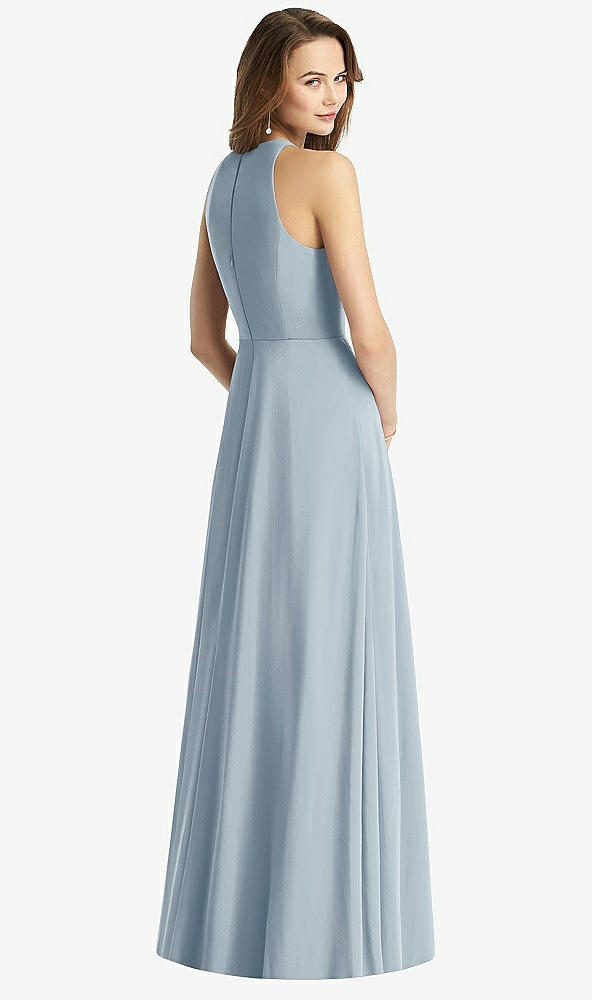 Back View - Mist Sleeveless Halter Chiffon Maxi Dress