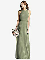 Front View Thumbnail - Sage Sleeveless Halter Chiffon Maxi Dress