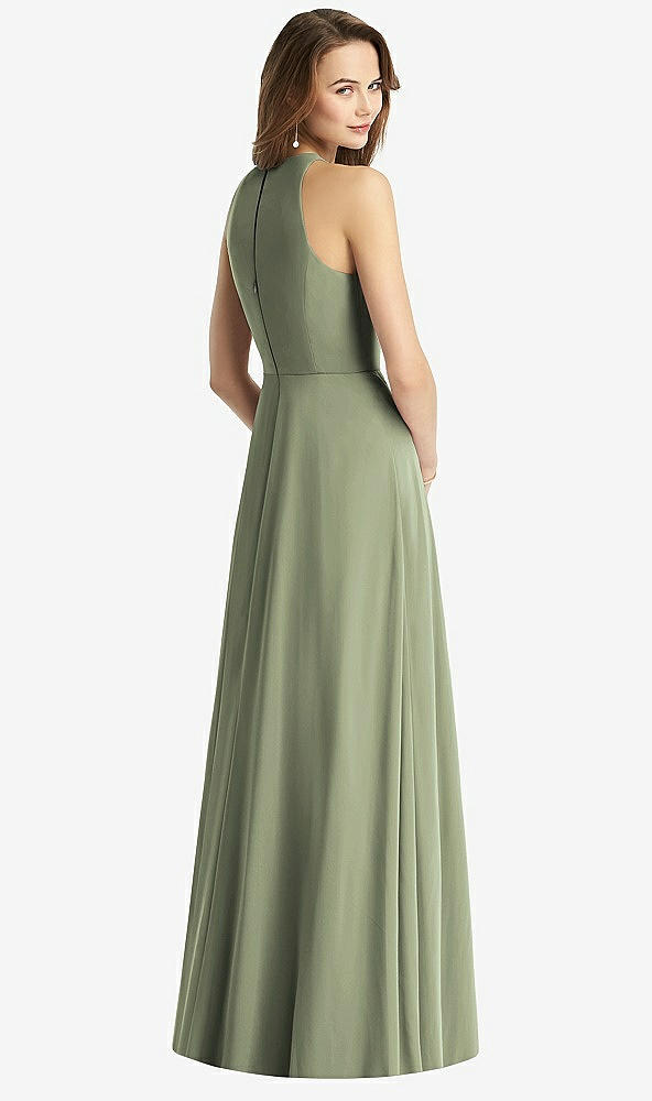 Back View - Sage Sleeveless Halter Chiffon Maxi Dress