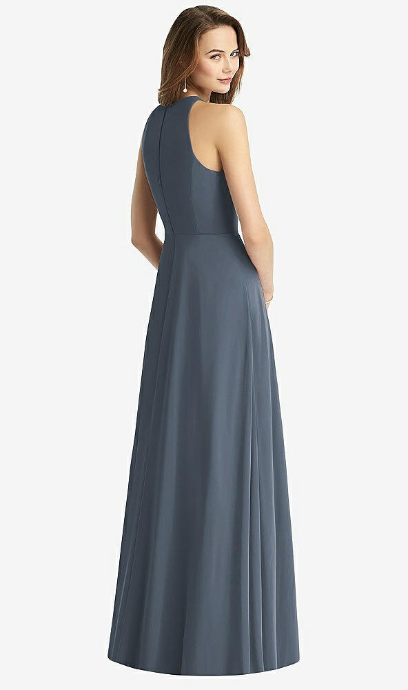 Back View - Silverstone Sleeveless Halter Chiffon Maxi Dress