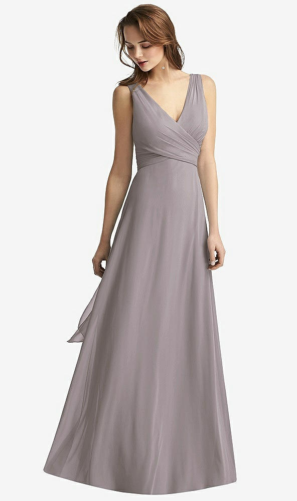 Front View - Cashmere Gray Sleeveless V-Neck Chiffon Wrap Dress