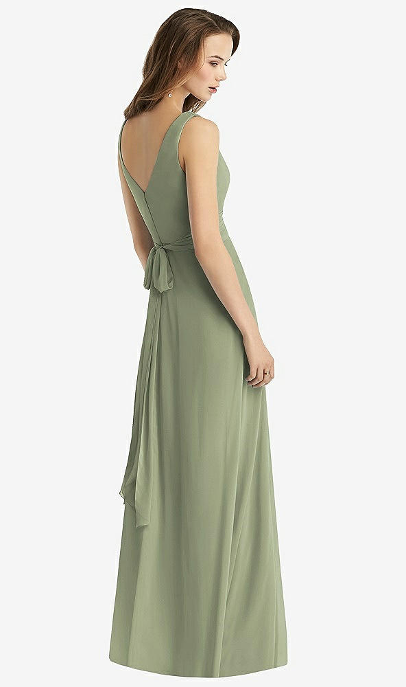 Back View - Sage Sleeveless V-Neck Chiffon Wrap Dress