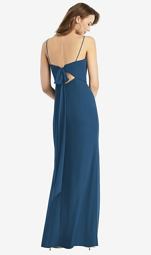 Front View - Dusk Blue Tie-Back Cutout Trumpet Gown with Front Slit