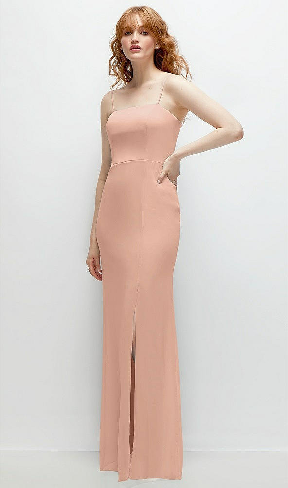 Back View - Pale Peach Tie-Back Cutout Trumpet Gown with Front Slit