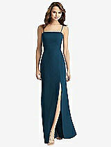 Rear View Thumbnail - Atlantic Blue Tie-Back Cutout Trumpet Gown with Front Slit