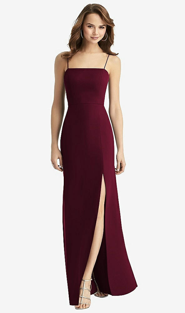 Back View - Cabernet Tie-Back Cutout Trumpet Gown with Front Slit