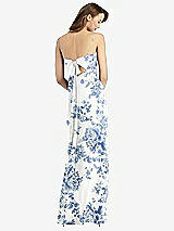 Front View Thumbnail - Cottage Rose Dusk Blue Tie-Back Cutout Trumpet Gown with Front Slit