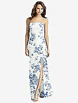 Rear View Thumbnail - Cottage Rose Dusk Blue Tie-Back Cutout Trumpet Gown with Front Slit