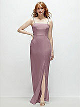 Front View Thumbnail - Dusty Rose Tie-Back Cutout Trumpet Gown with Front Slit