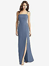 Rear View Thumbnail - Larkspur Blue Tie-Back Cutout Trumpet Gown with Front Slit