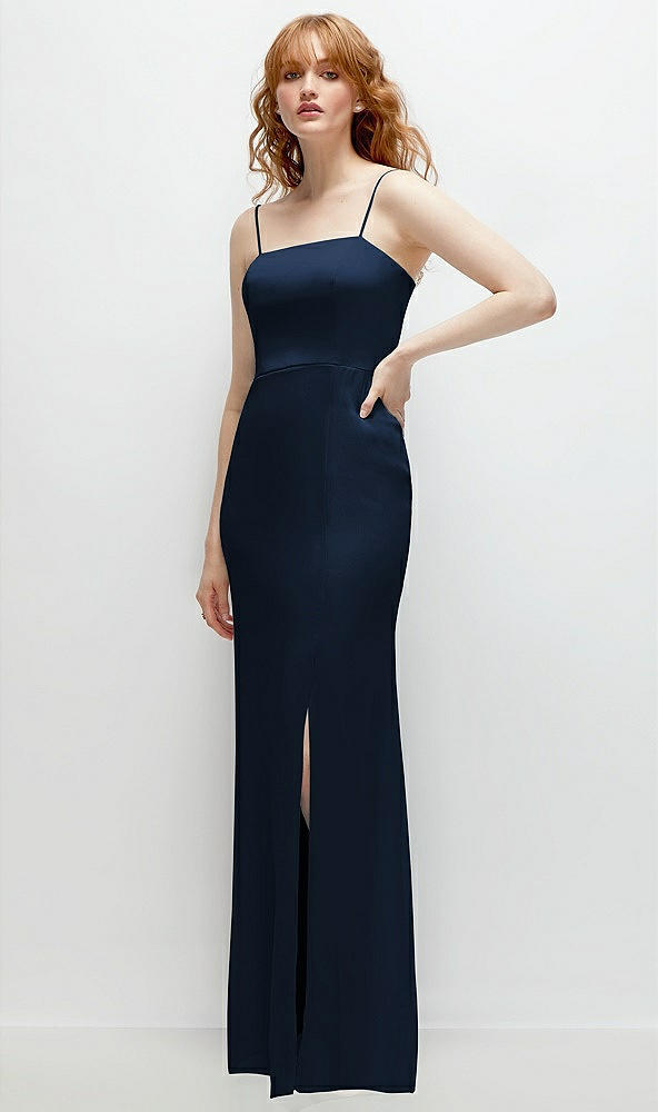 Back View - Midnight Navy Tie-Back Cutout Trumpet Gown with Front Slit