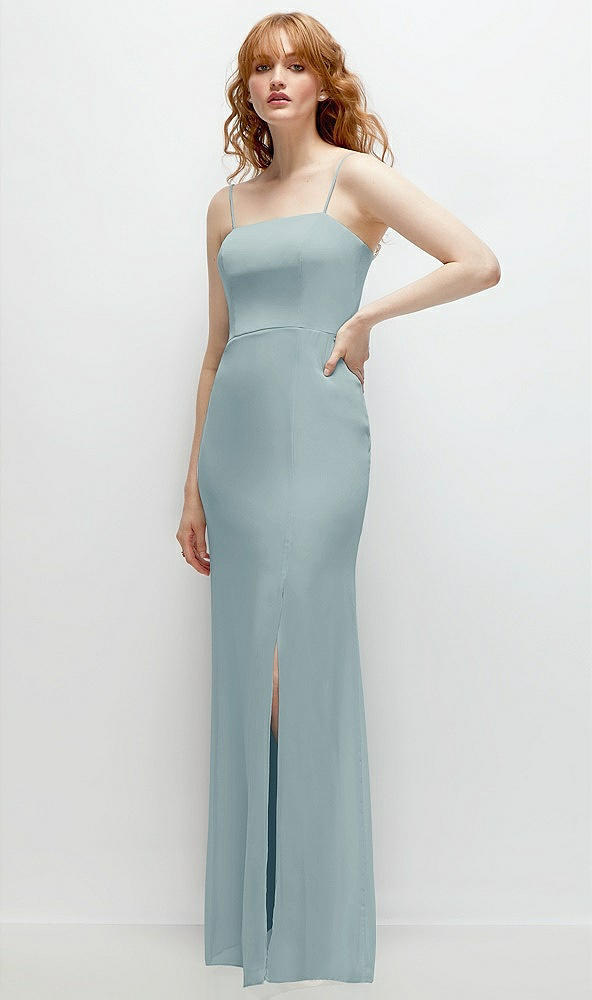 Back View - Morning Sky Tie-Back Cutout Trumpet Gown with Front Slit