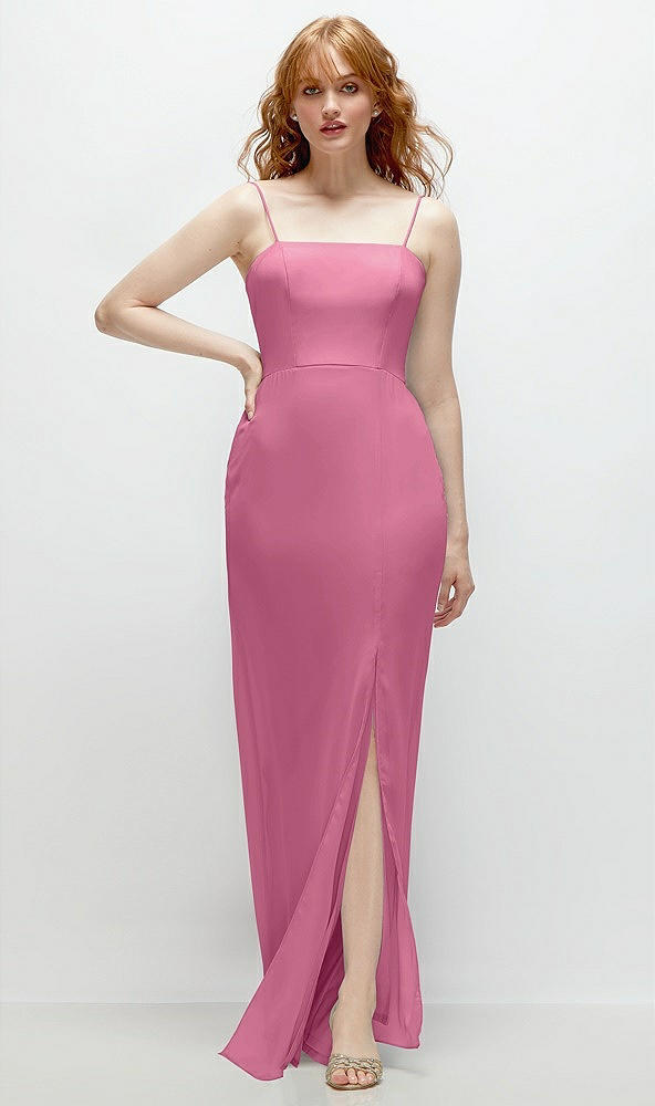 Front View - Orchid Pink Tie-Back Cutout Trumpet Gown with Front Slit