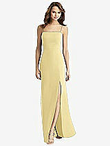 Rear View Thumbnail - Pale Yellow Tie-Back Cutout Trumpet Gown with Front Slit