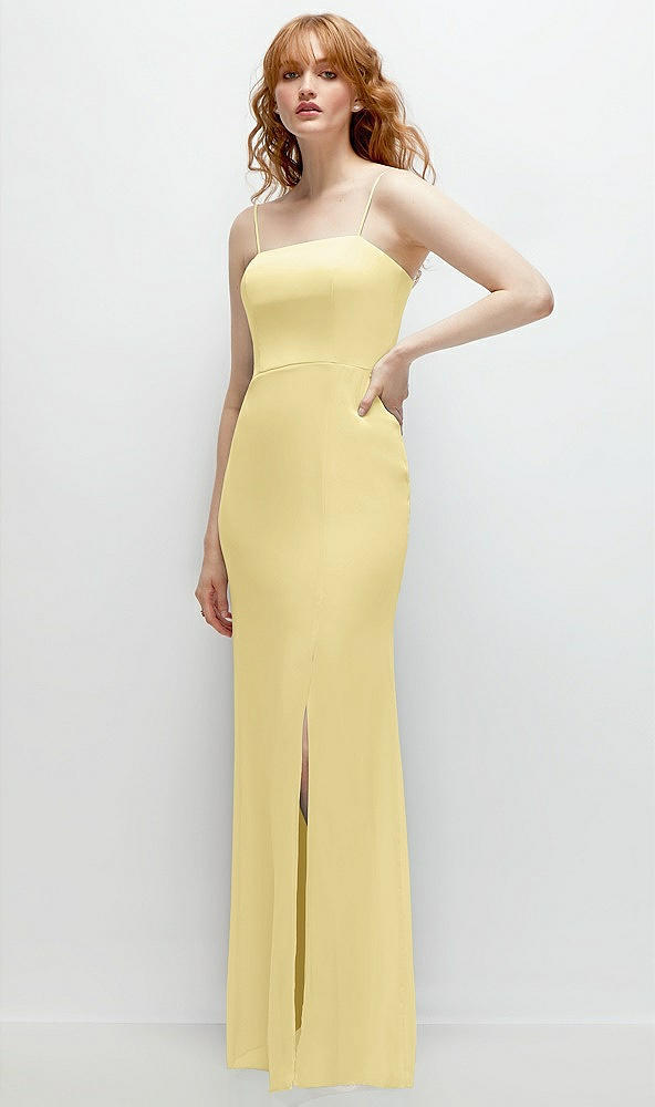 Back View - Pale Yellow Tie-Back Cutout Trumpet Gown with Front Slit