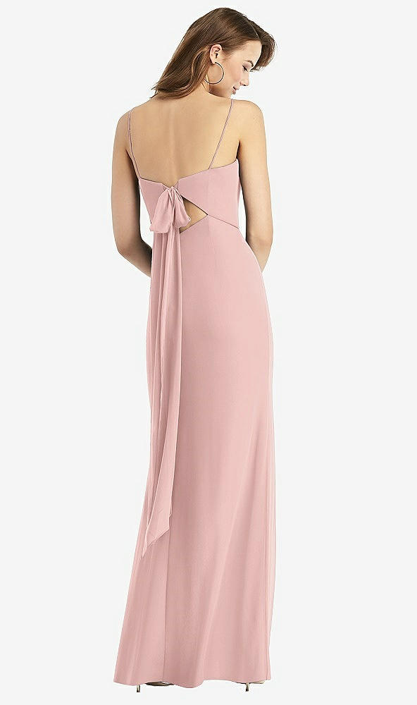 Front View - Rose - PANTONE Rose Quartz Tie-Back Cutout Trumpet Gown with Front Slit