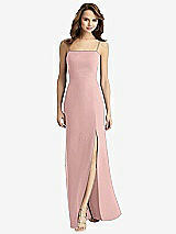 Rear View Thumbnail - Rose - PANTONE Rose Quartz Tie-Back Cutout Trumpet Gown with Front Slit