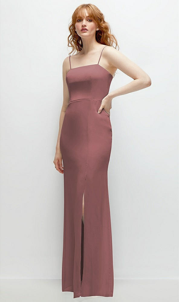 Back View - Rosewood Tie-Back Cutout Trumpet Gown with Front Slit