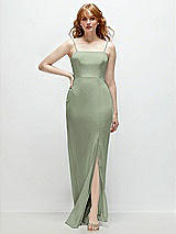 Front View Thumbnail - Sage Tie-Back Cutout Trumpet Gown with Front Slit