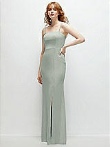 Rear View Thumbnail - Willow Green Tie-Back Cutout Trumpet Gown with Front Slit