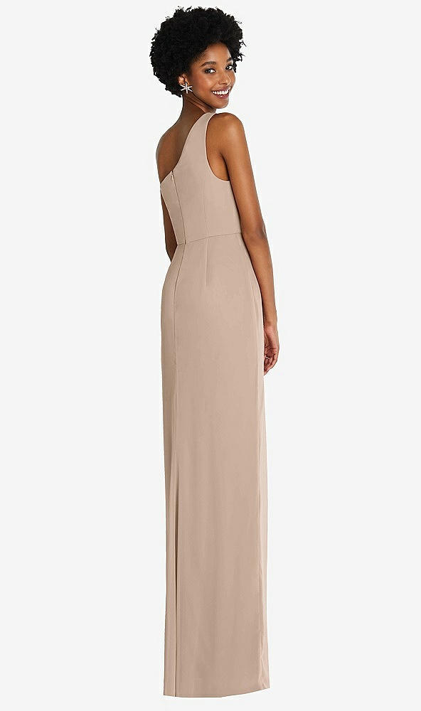 Back View - Topaz One-Shoulder Chiffon Trumpet Gown