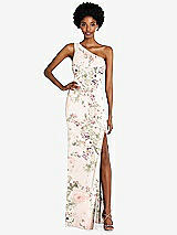 Front View Thumbnail - Blush Garden One-Shoulder Chiffon Trumpet Gown