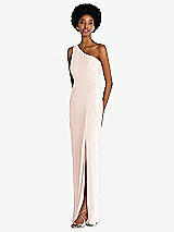 Side View Thumbnail - Blush One-Shoulder Chiffon Trumpet Gown