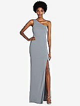 Front View Thumbnail - Platinum One-Shoulder Chiffon Trumpet Gown