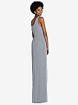 Rear View Thumbnail - Platinum One-Shoulder Chiffon Trumpet Gown