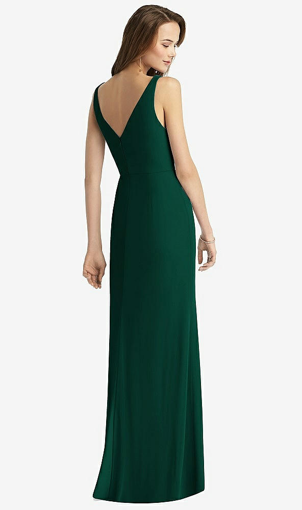 Back View - Hunter Green Sleeveless V-Back Long Trumpet Gown