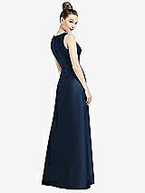 Rear View Thumbnail - Midnight Navy Sleeveless V-Neck Satin Dress with Pockets