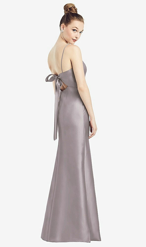 Front View - Cashmere Gray Open-Back Bow Tie Satin Trumpet Gown