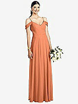 Front View Thumbnail - Sweet Melon Cold-Shoulder V-Back Chiffon Maxi Dress