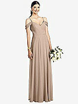 Front View Thumbnail - Topaz Cold-Shoulder V-Back Chiffon Maxi Dress