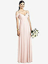 Front View Thumbnail - Blush Cold-Shoulder V-Back Chiffon Maxi Dress