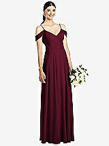 Front View Thumbnail - Cabernet Cold-Shoulder V-Back Chiffon Maxi Dress