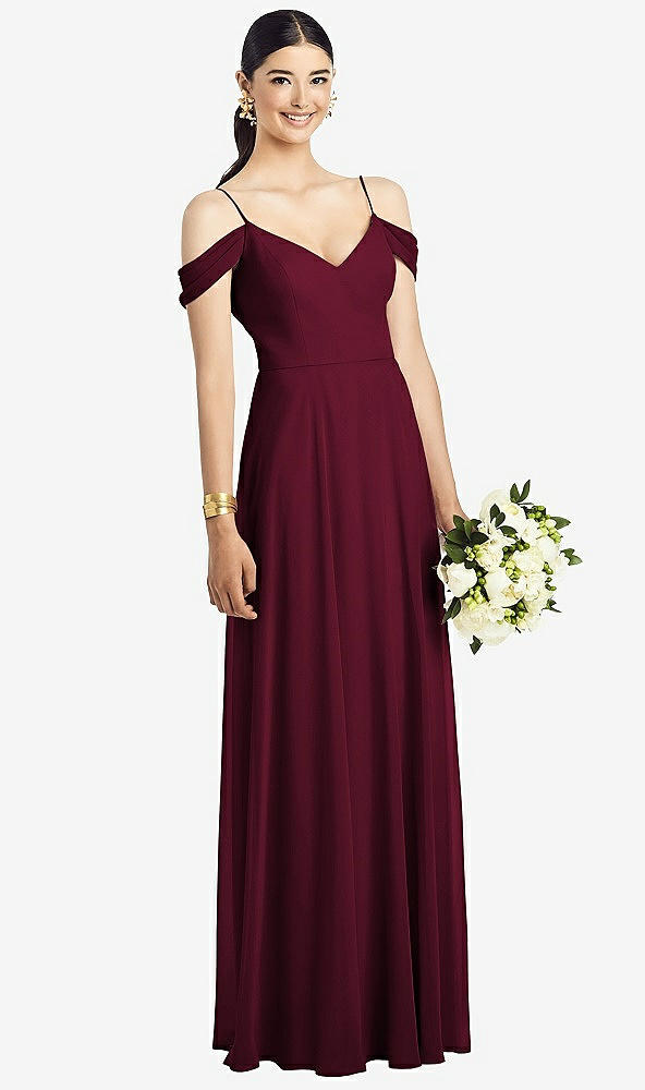 Front View - Cabernet Cold-Shoulder V-Back Chiffon Maxi Dress