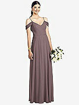 Front View Thumbnail - French Truffle Cold-Shoulder V-Back Chiffon Maxi Dress