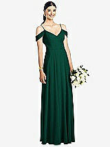 Front View Thumbnail - Hunter Green Cold-Shoulder V-Back Chiffon Maxi Dress