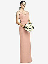 Rear View Thumbnail - Pale Peach Draped Blouson Back Chiffon Maxi Dress