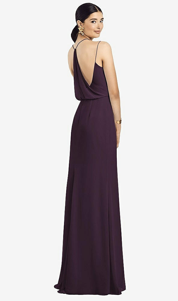 Front View - Aubergine Draped Blouson Back Chiffon Maxi Dress