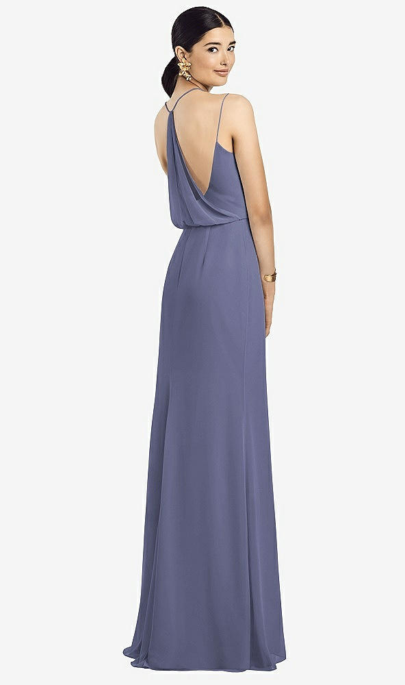 Front View - French Blue Draped Blouson Back Chiffon Maxi Dress