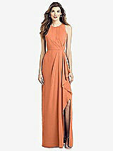 Front View Thumbnail - Sweet Melon Sleeveless Chiffon Dress with Draped Front Slit