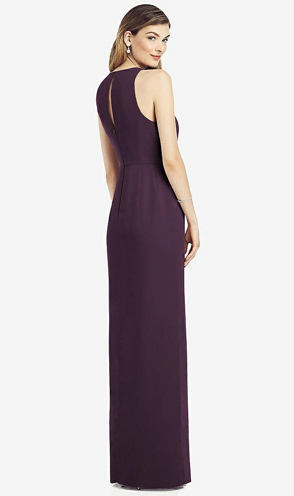 Back View - Aubergine Sleeveless Chiffon Dress with Draped Front Slit