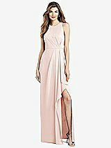 Alt View 1 Thumbnail - Blush Sleeveless Chiffon Dress with Draped Front Slit