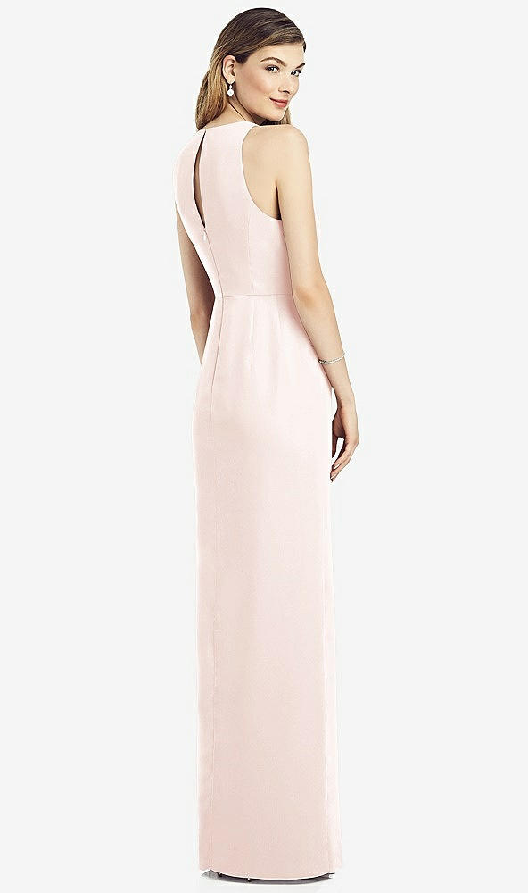 Back View - Blush Sleeveless Chiffon Dress with Draped Front Slit