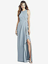 Alt View 1 Thumbnail - Mist Sleeveless Chiffon Dress with Draped Front Slit