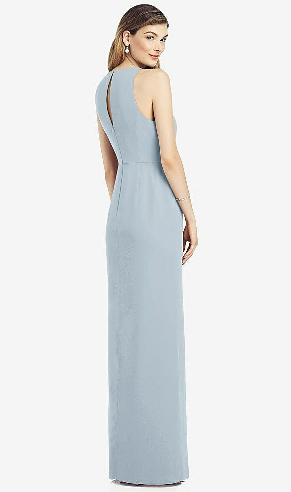 Back View - Mist Sleeveless Chiffon Dress with Draped Front Slit